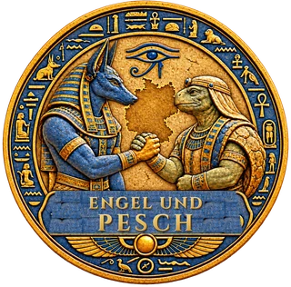 Medaillon der Engel & Pesch GmbH: Anubis und die Schildkröte reichen sich die Hand